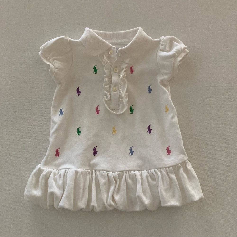 Ralph Lauren Baby Girl 6 Months White Polo Dress Logo Print